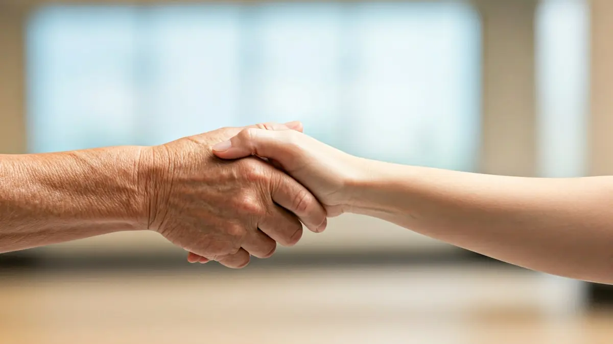 Imagen genérica de manos entrelazadas, simbolizando apoyo social en el ámbito de la salud.