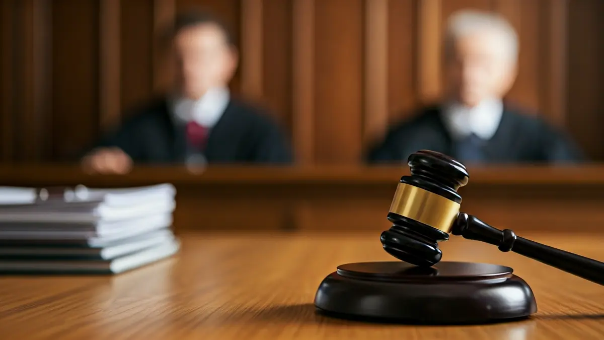 Generic image of a judge's gavel on a desk in a courtroom.