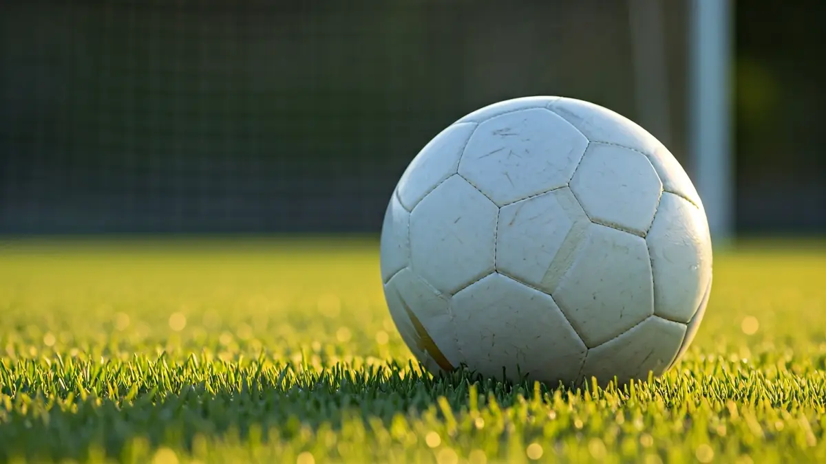 Imagen genérica de un balón de fútbol en el césped, con la portería desenfocada al fondo.