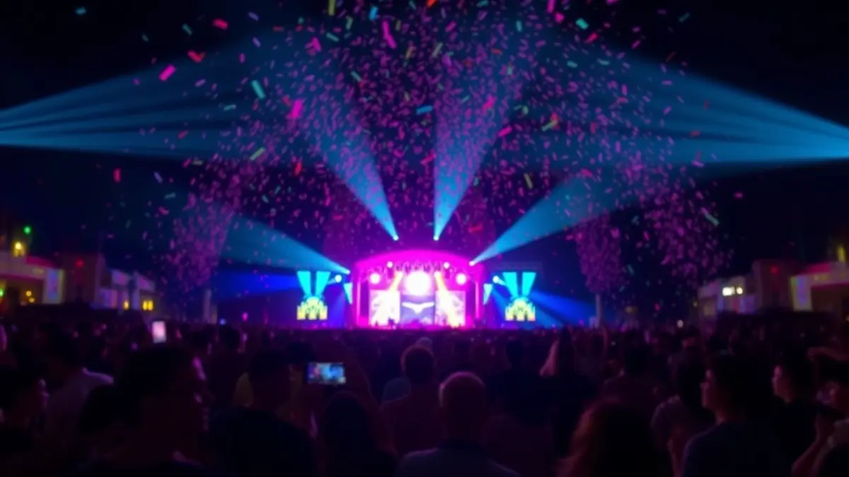 Generic image of an electronic music festival with colorful lights and dancing crowds.