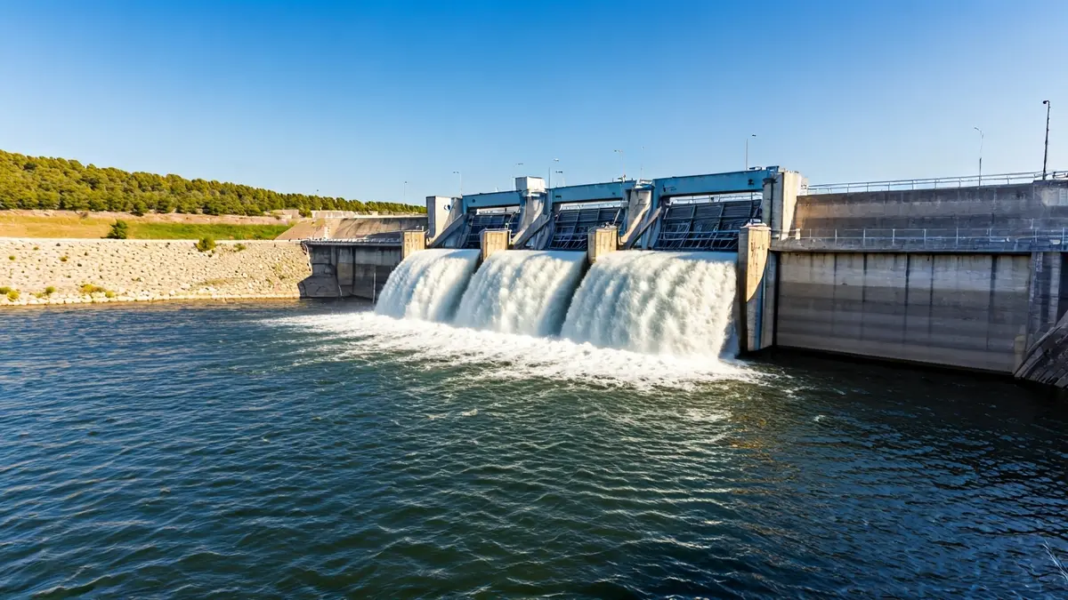 Generic image of a dam releasing water, symbolizing water management.