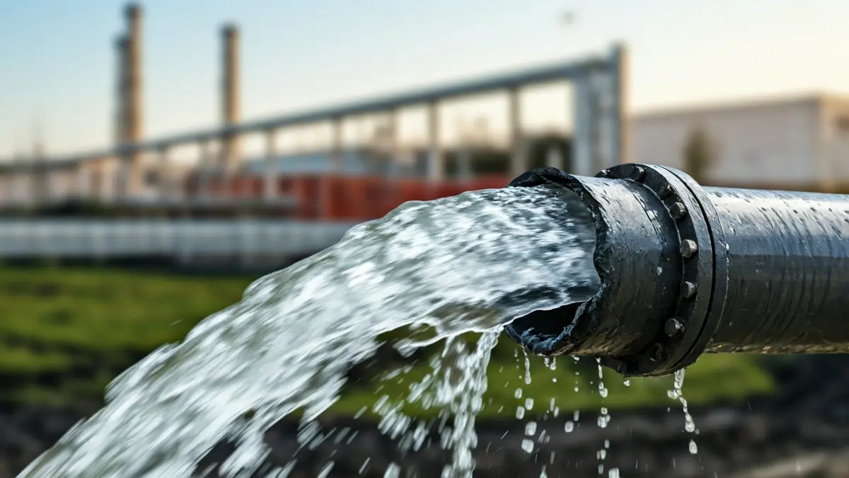 Tubería de agua rota en un entorno industrial.