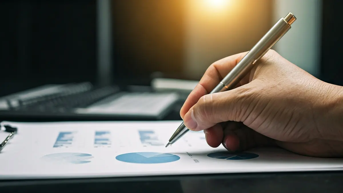 Generic image of a hand writing on a business document, symbolizing business decision-making.