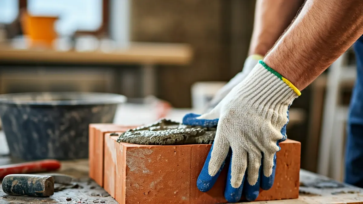 Generic image of a construction worker's hands laying bricks, symbolizing practical training.