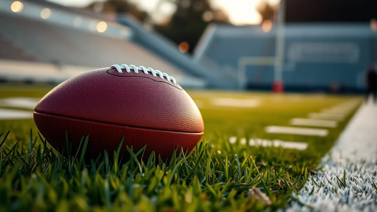 Imagen genérica de un balón de fútbol americano sobre el césped de un estadio.