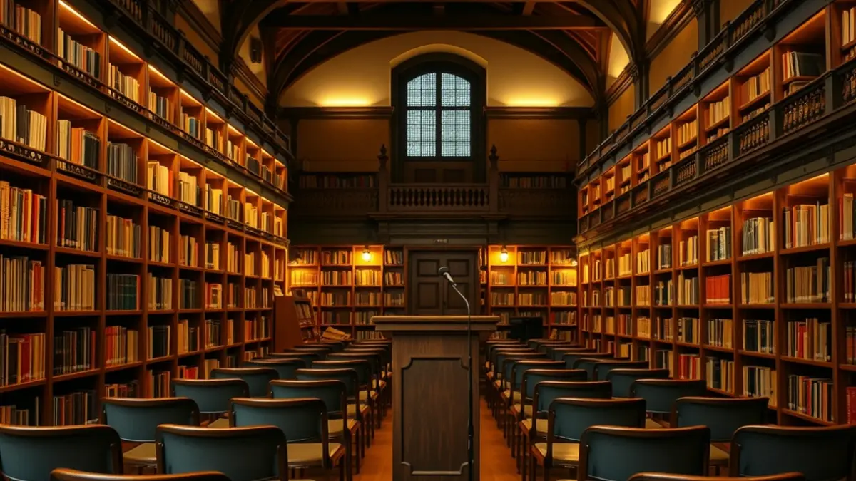 Imagen genérica de una sala de exposiciones o biblioteca con ambiente histórico.