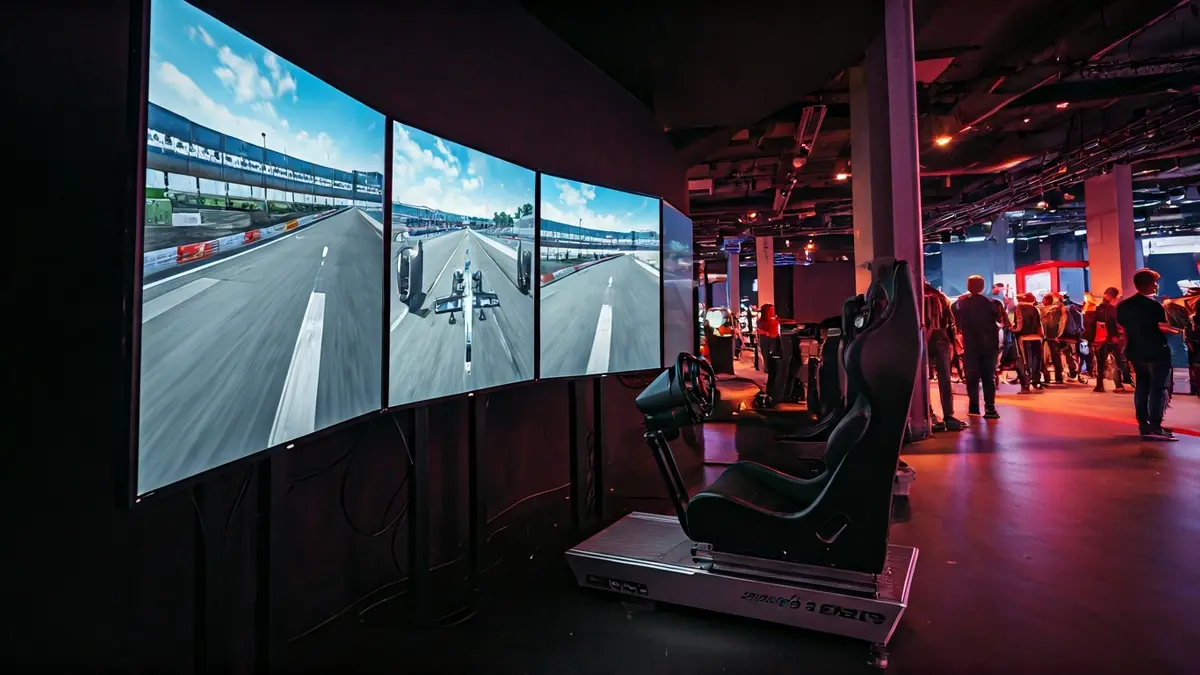 Generic image of a Formula 1 simulator in an entertainment venue.