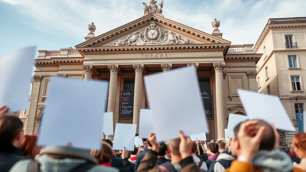 Manifestantes frente a un edificio emblemático de Madrid.