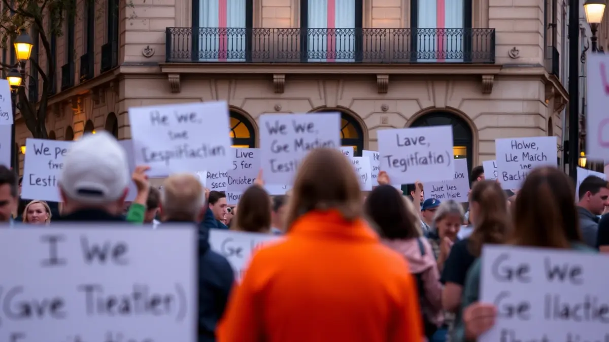 Generic image of a peaceful demonstration or gathering in an urban setting.