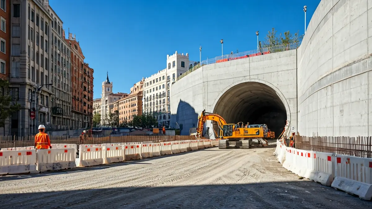 Obras de excavación en la entrada de un túnel en Madrid.