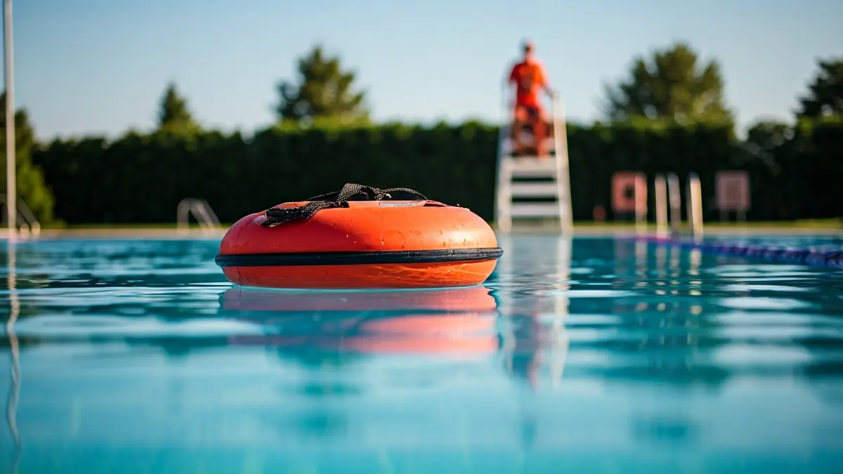 Imagen genérica de una piscina con un flotador de rescate, simbolizando un curso de socorrismo.