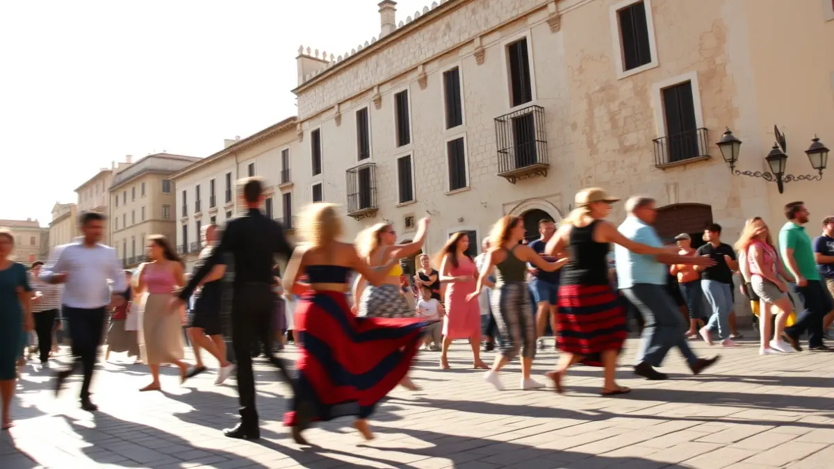 Image of a dance festival in a historic square.
