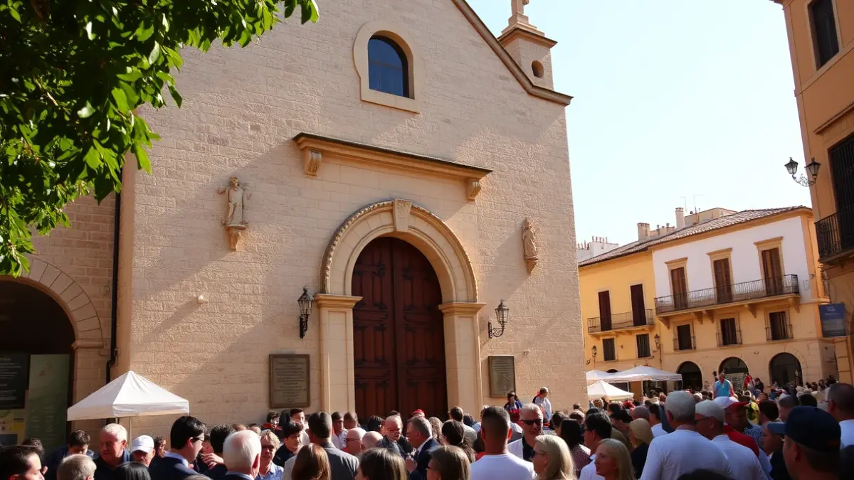 Image of a church facade during a pilgrimage.