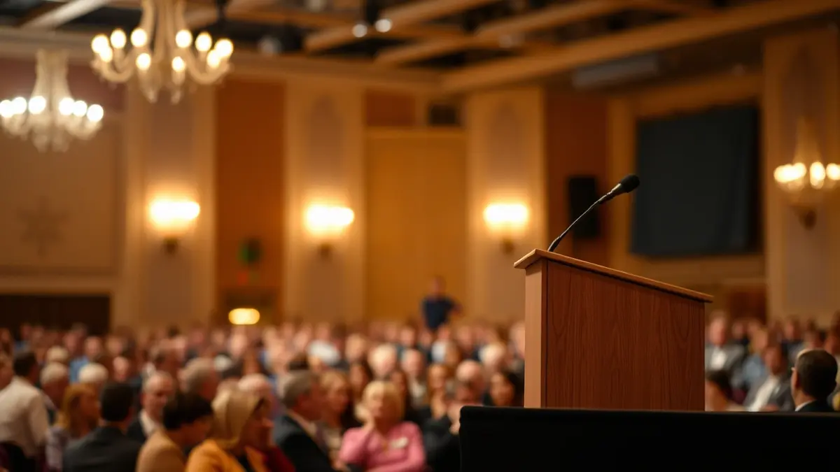 Generic image of an awards ceremony stage with a podium and microphone.