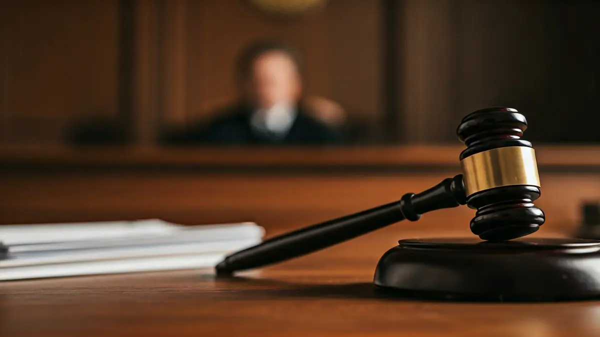 Generic image of a judge's gavel on a desk in a courtroom.
