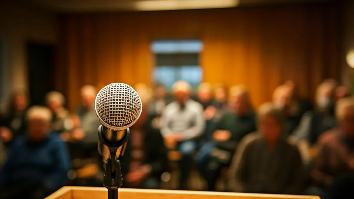 Generic image of a microphone on a podium, symbolizing a debate or public event.