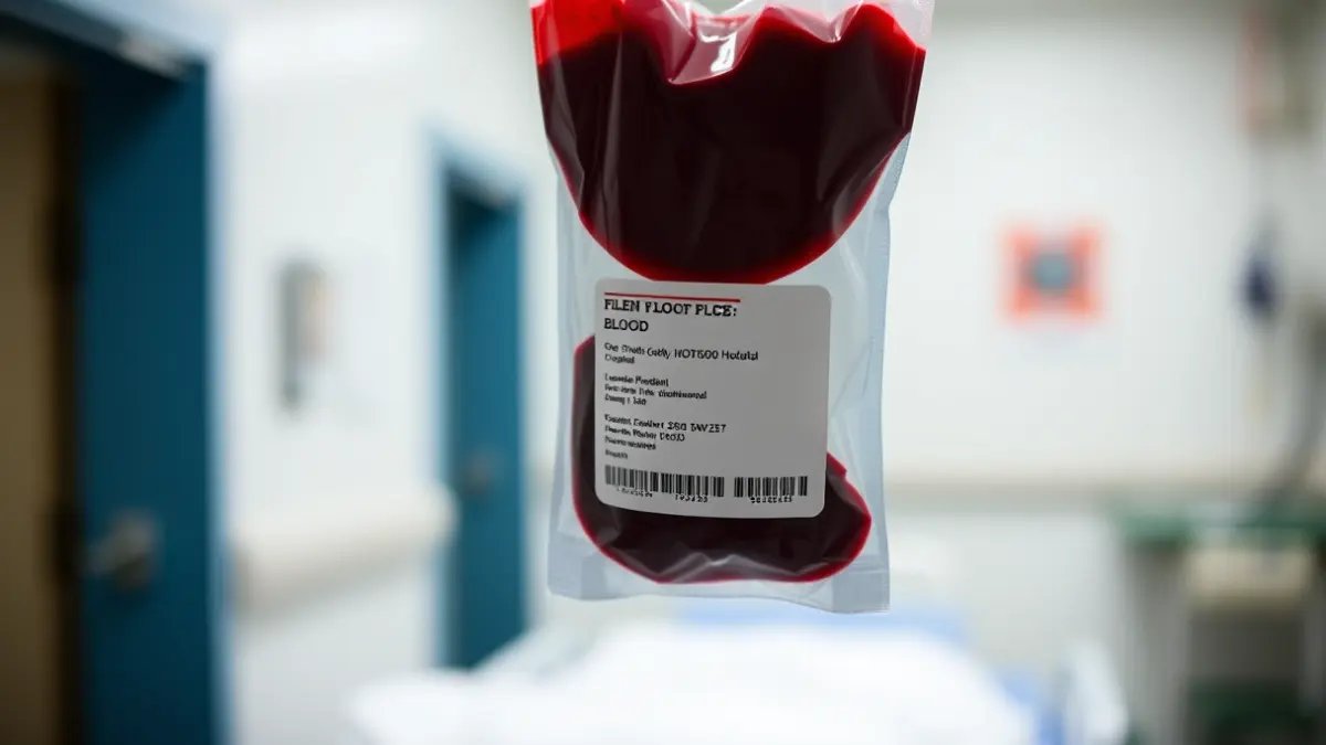 Imagen genérica de una bolsa de sangre llenándose en un entorno hospitalario.