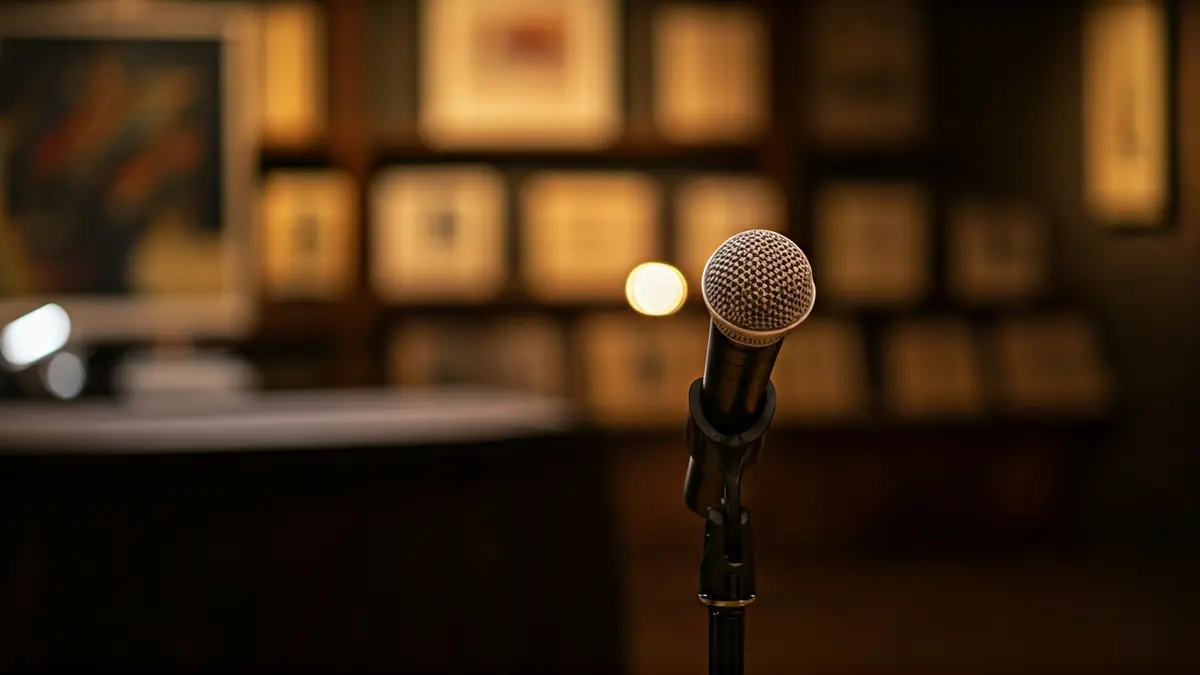 Imagen genérica de un micrófono en un podio durante un evento cultural.
