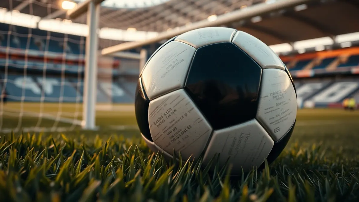 Generic image of a soccer ball on a field, with a blurred goal in the background.