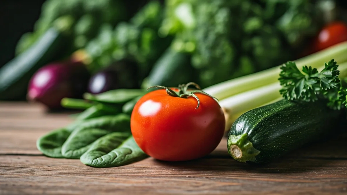 Imagen genérica de alimentos vegetales frescos sobre una mesa de madera.