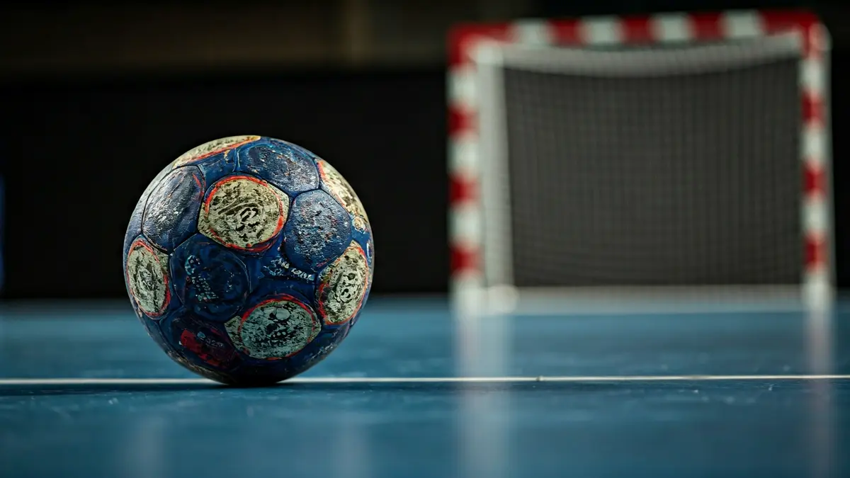 Imagen genérica de un balón de balonmano en una cancha.
