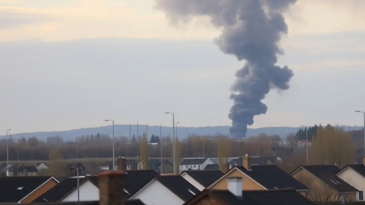 Image of a dark smoke column rising over an industrial area in Campo Real.