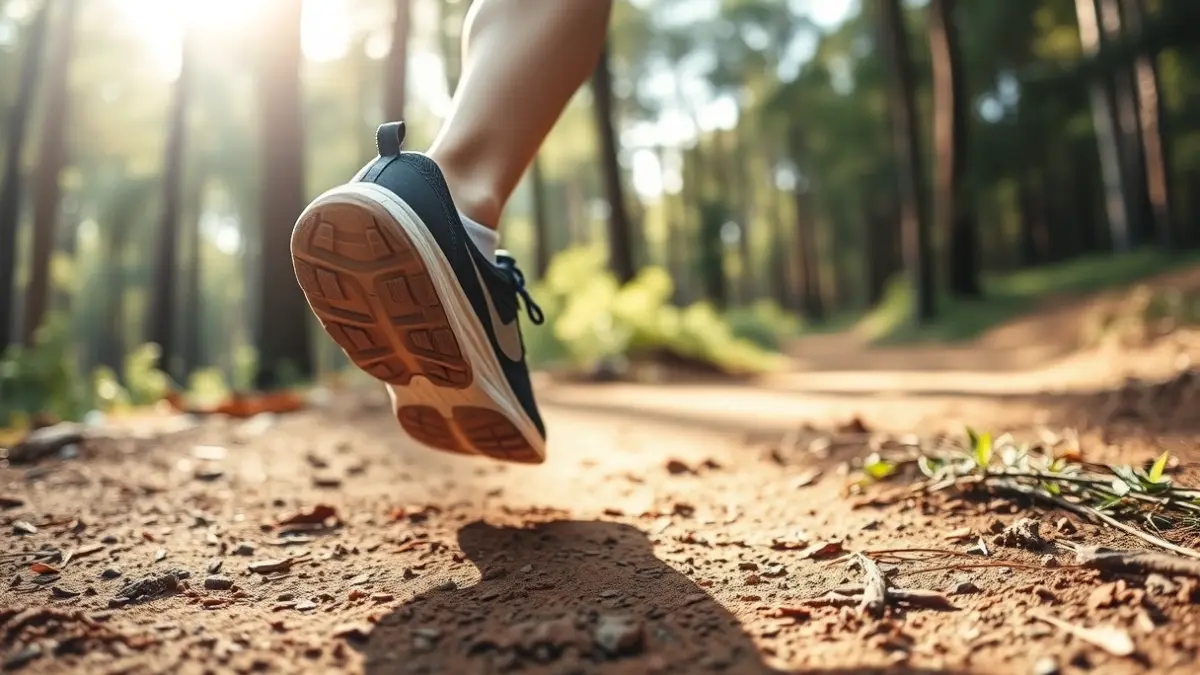 Imagen genérica de una zapatilla de correr en un sendero de montaña.
