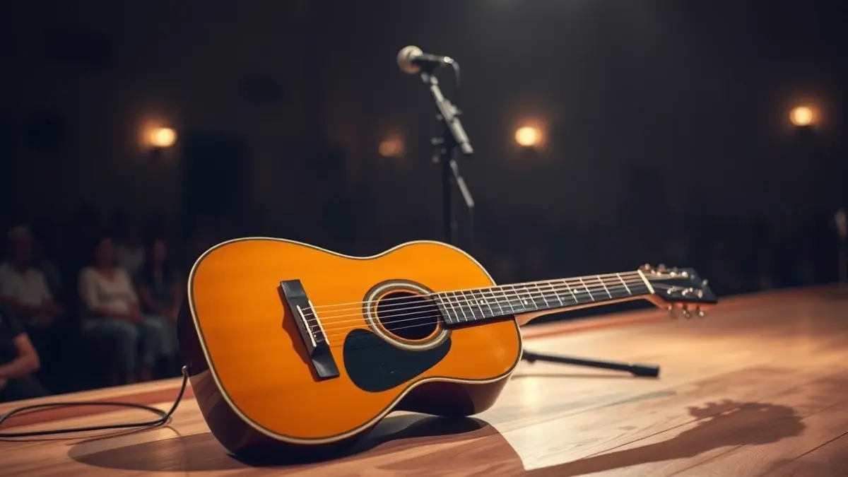 Imagen genérica de una guitarra flamenca en un escenario.