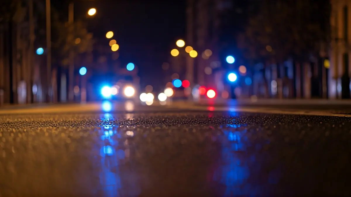 Imagen genérica de luces de emergencia reflejadas en el asfalto mojado.