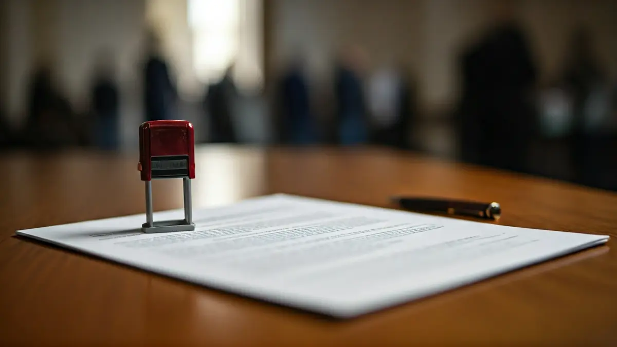 Imagen genérica de un documento oficial con un sello, simbolizando la burocracia y la gestión económica.