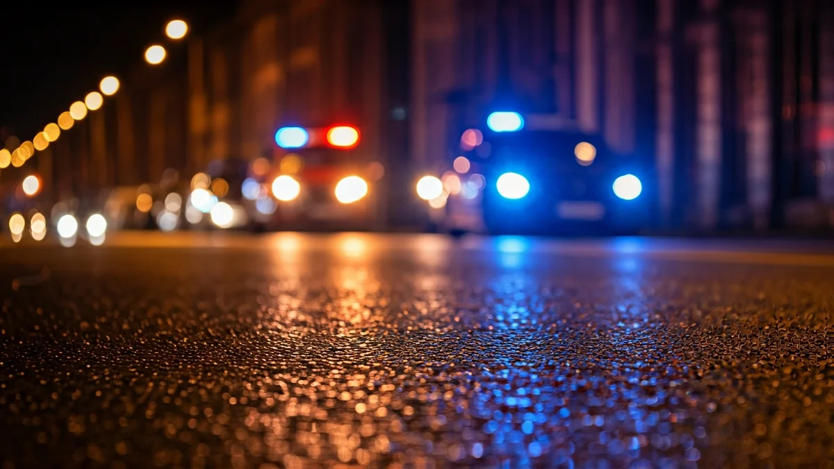 Imagen genérica de luces de emergencia reflejadas en el asfalto mojado por la noche.