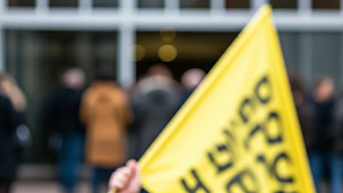 Image of a yellow protest banner in front of a nursery school.