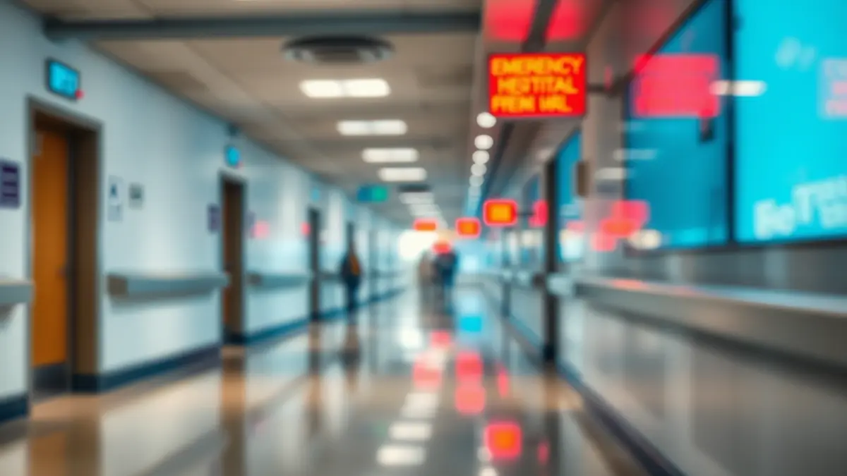 Imagen genérica de un pasillo de hospital con luces de emergencia, simbolizando la tensión en el sistema sanitario.