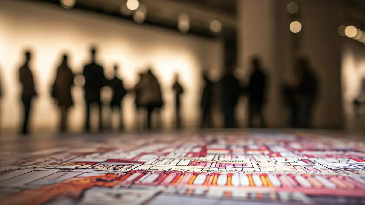 Ilustración artística de un lugar emblemático de Madrid en una exposición.