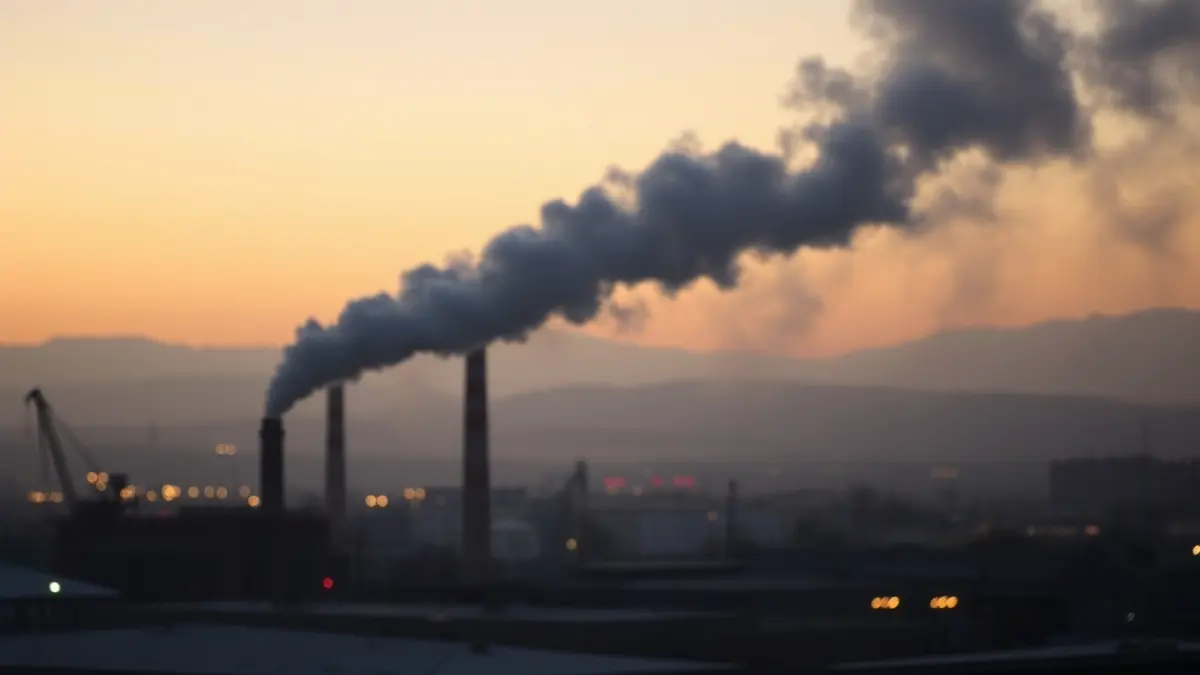 Generic image of a column of smoke over an industrial area at dawn.