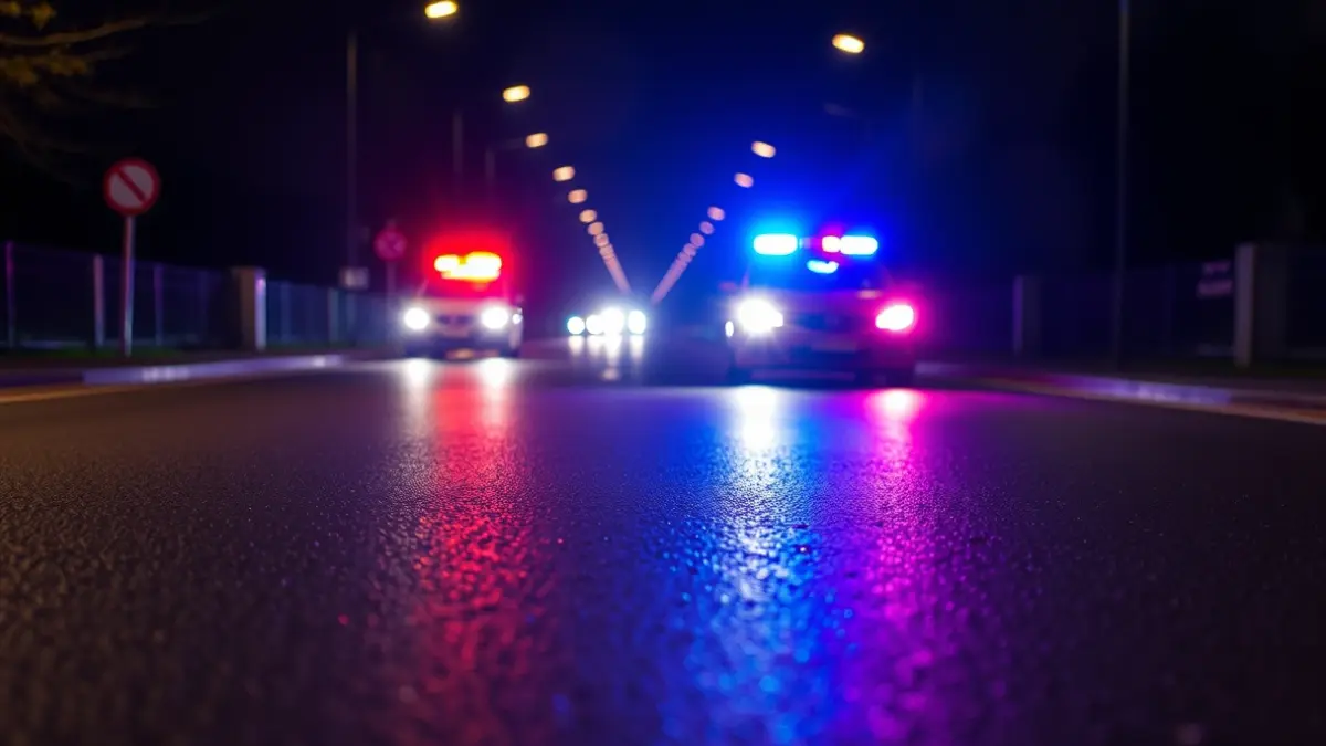 Imagen genérica de luces de emergencia reflejadas en el asfalto mojado.