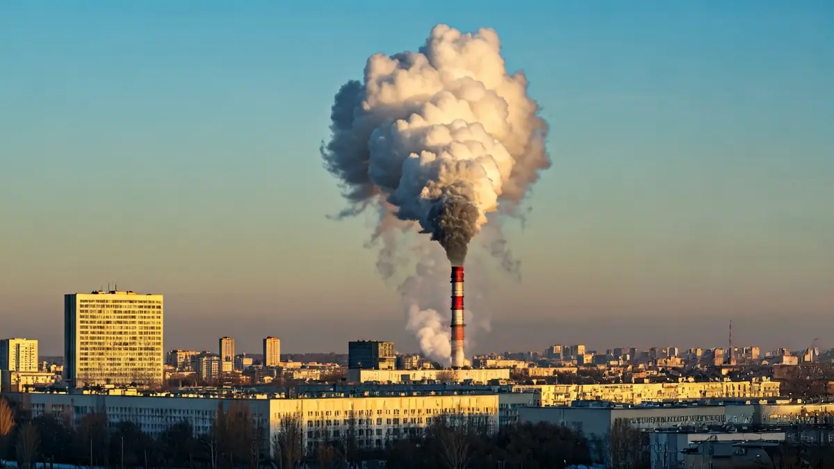 Imagen genérica de una columna de humo elevándose sobre una zona industrial.