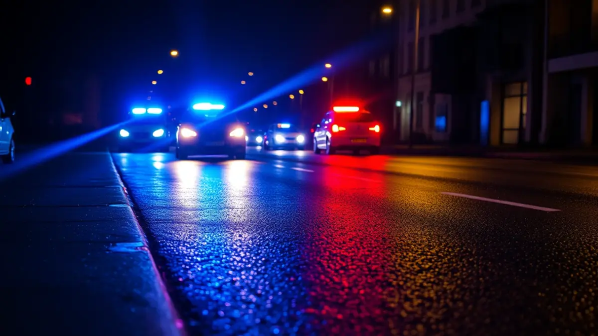 Generic image of emergency lights reflecting on wet asphalt, symbolizing a disruption.