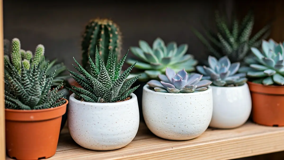 Generic image of succulent plants and cacti in pots.