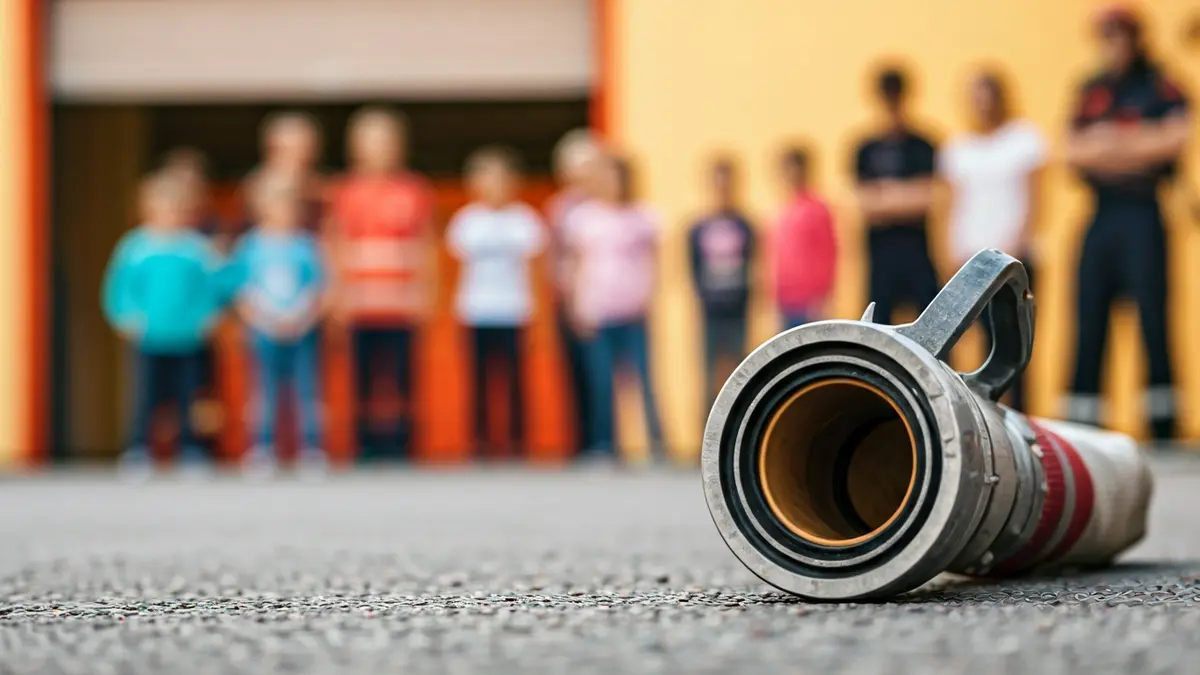 Image of a fire hose on the ground during an open day event.