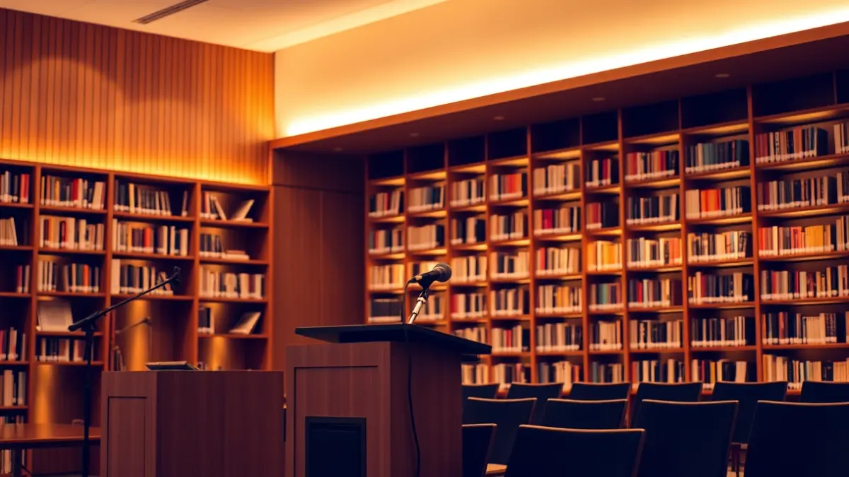 Imagen genérica de un aula o sala de conferencias en un colegio.