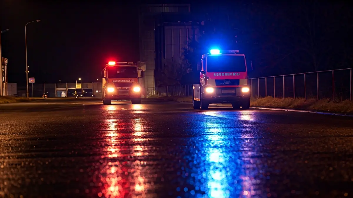 Imagen genérica de luces de emergencia reflejadas en el asfalto mojado por la noche.