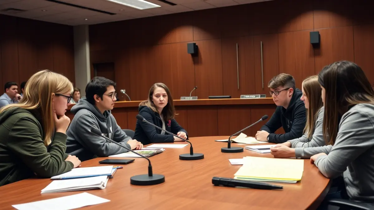 Young people debating mental health in a municipal plenary session.