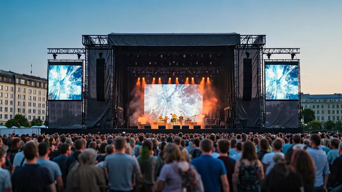 Generic image of an outdoor concert stage at dusk.