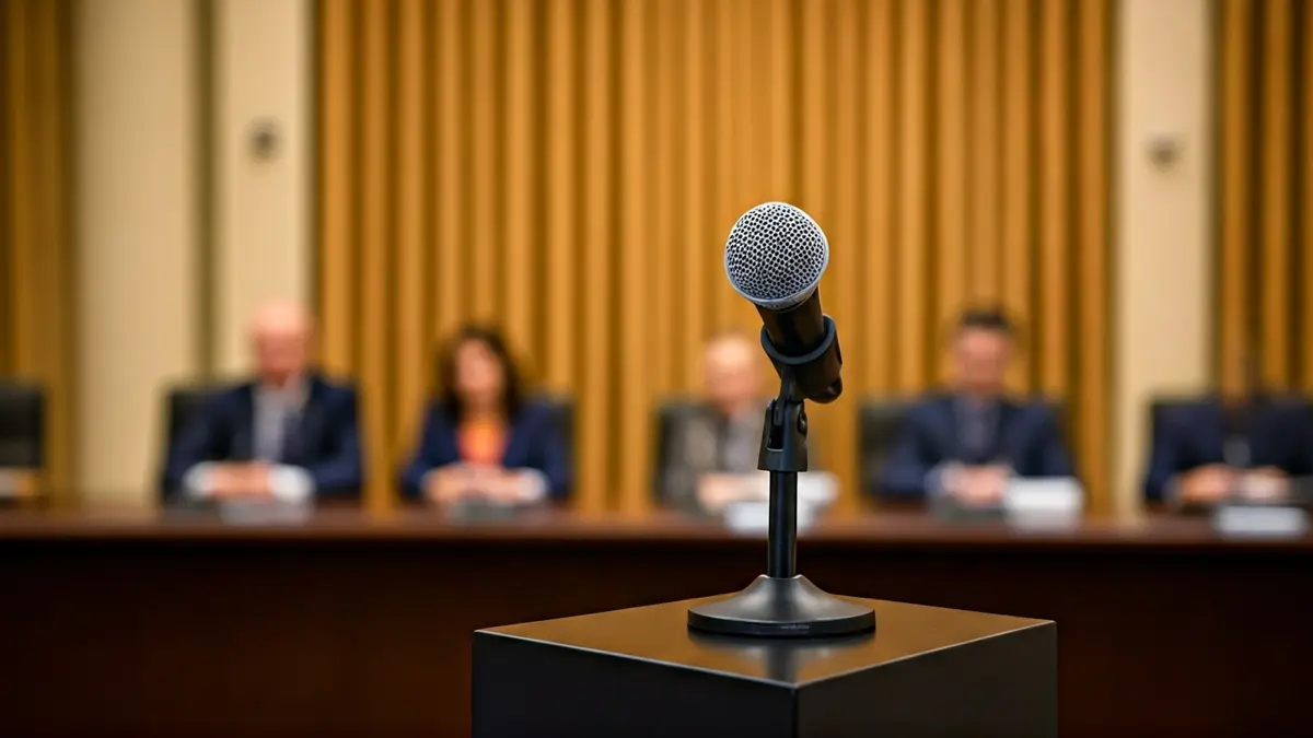Imagen genérica de un micrófono en un atril durante un evento político.