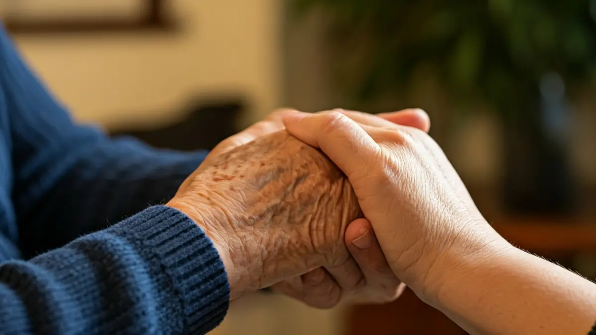 Generic image of an elderly person's hands being held by younger hands, symbolizing home care.
