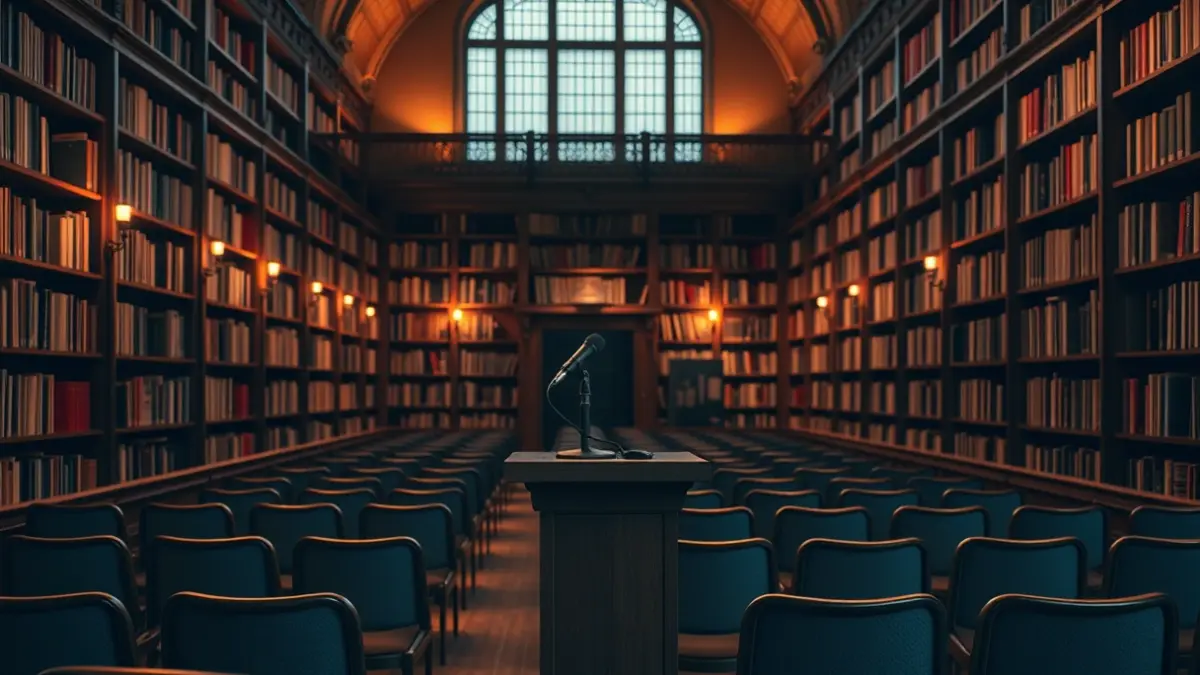 Generic image of a study room or library with bookshelves and tables.