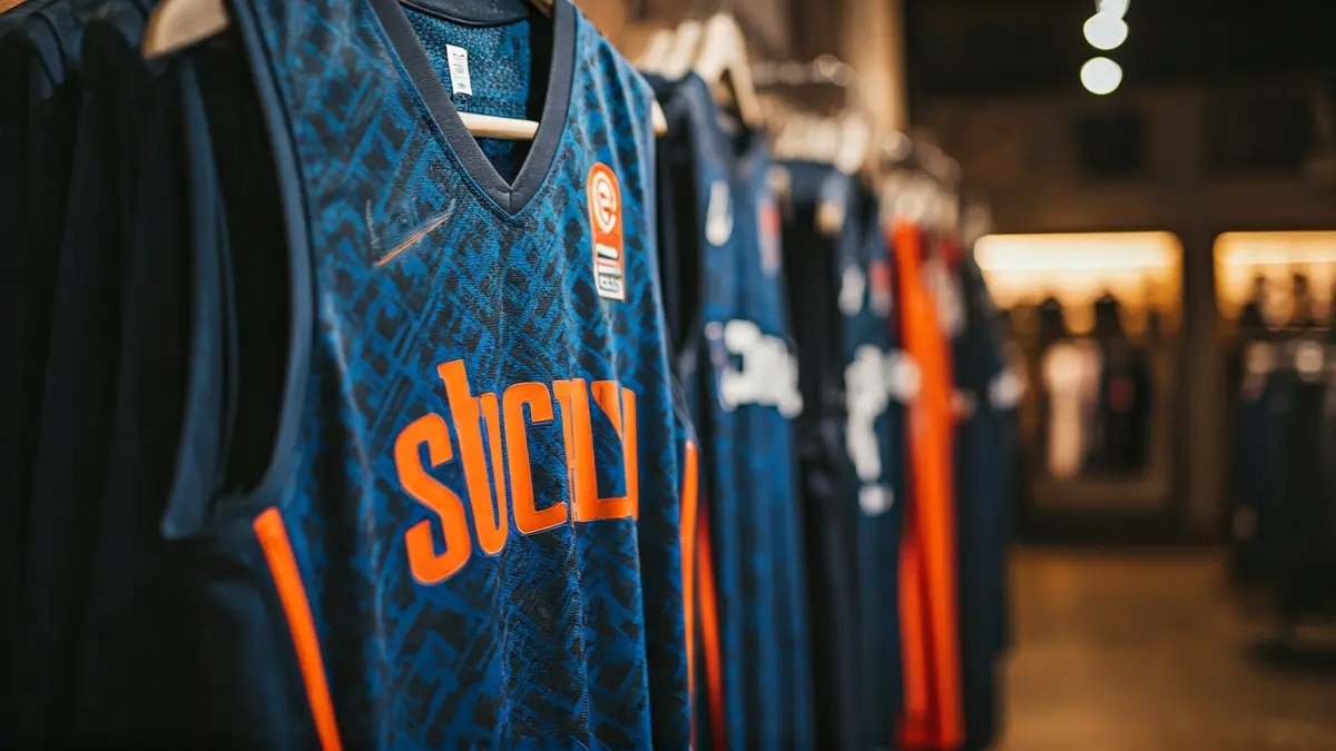 Generic image of a basketball jersey in blue and black colors.