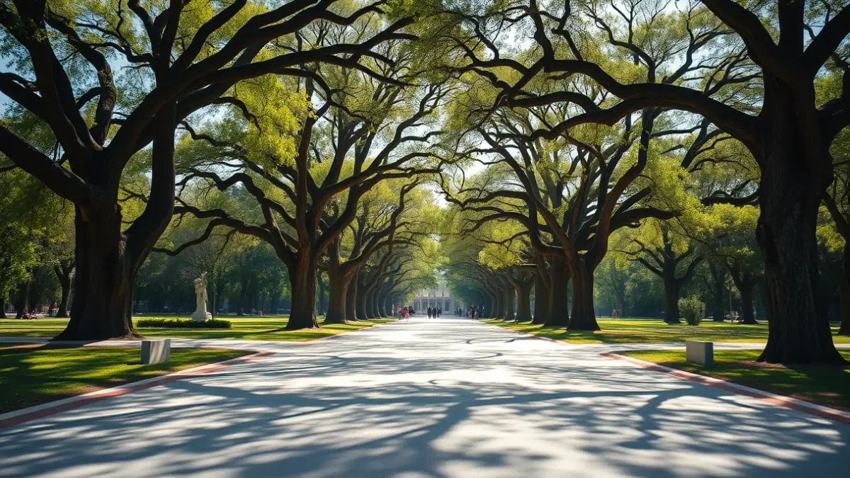 Imagen de la Casa de Campo, un gran parque urbano en Madrid, con árboles y caminos.