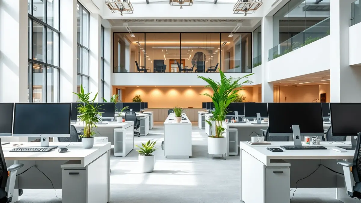 Imagen genérica de una oficina moderna y luminosa, con escritorios vacíos y monitores de ordenador, que representa un centro de atención al público.